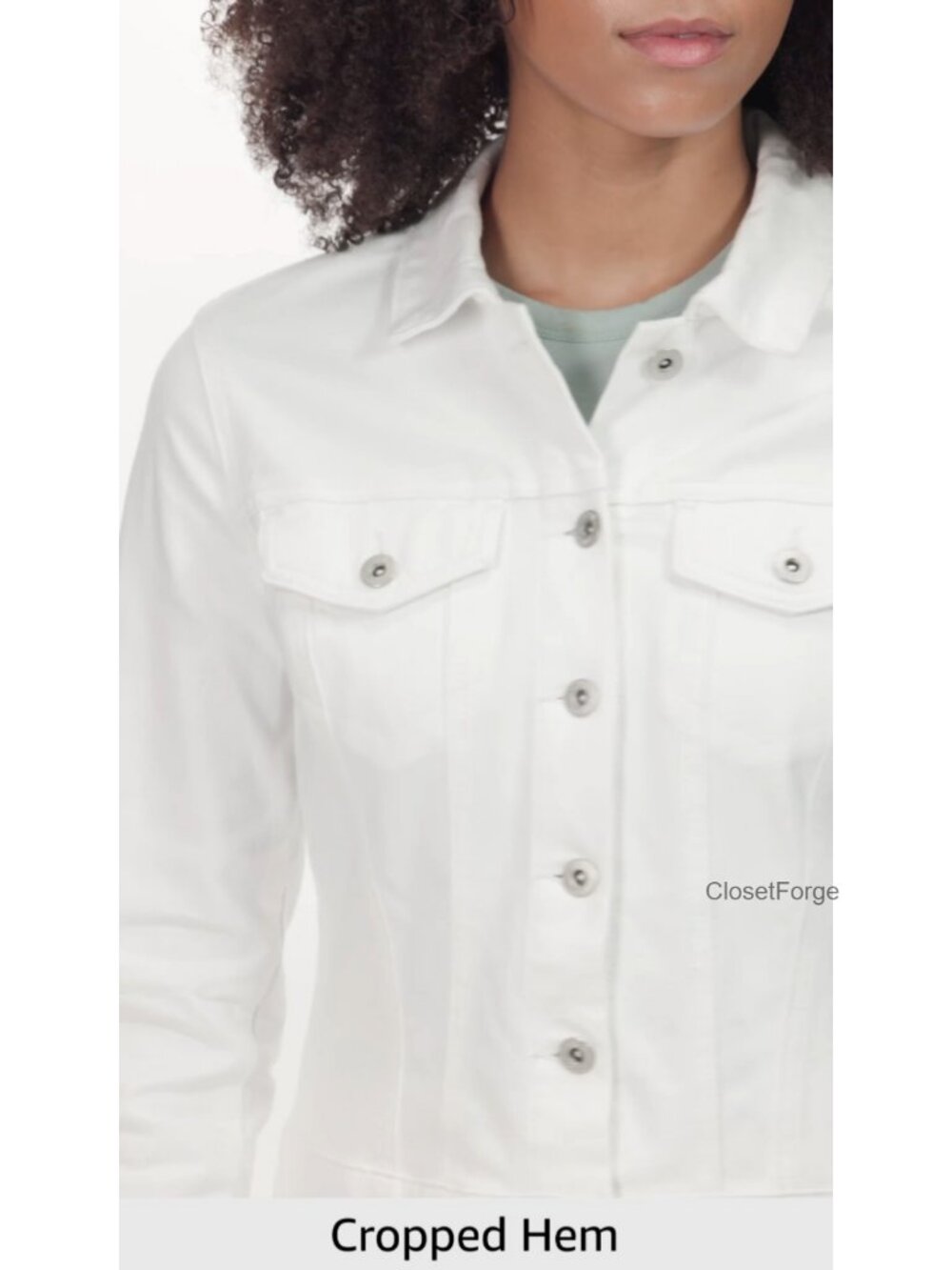 Classic Feminine Fit Crop Denim Jacket with Button Front - Picture 2 of 2